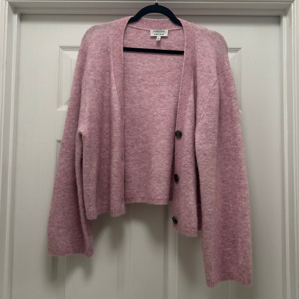 & Other Stories Pink Cropped Button Front Cardigan Knit Sweater